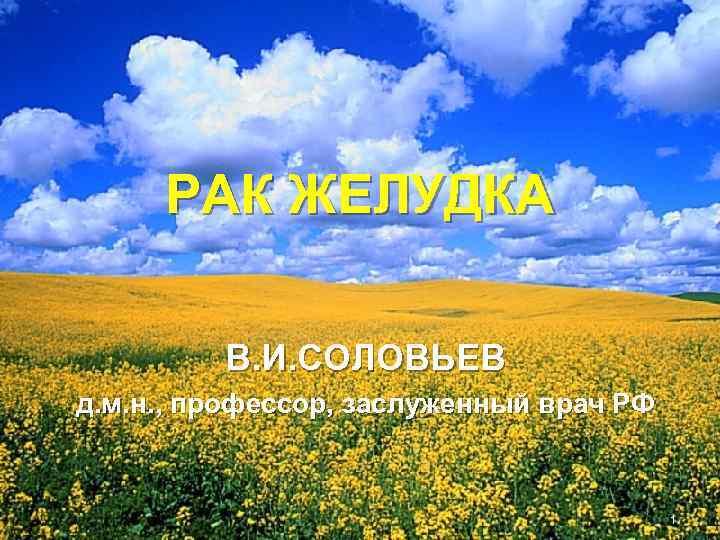 РАК ЖЕЛУДКА В. И. СОЛОВЬЕВ д. м. н. , профессор, заслуженный врач РФ 1