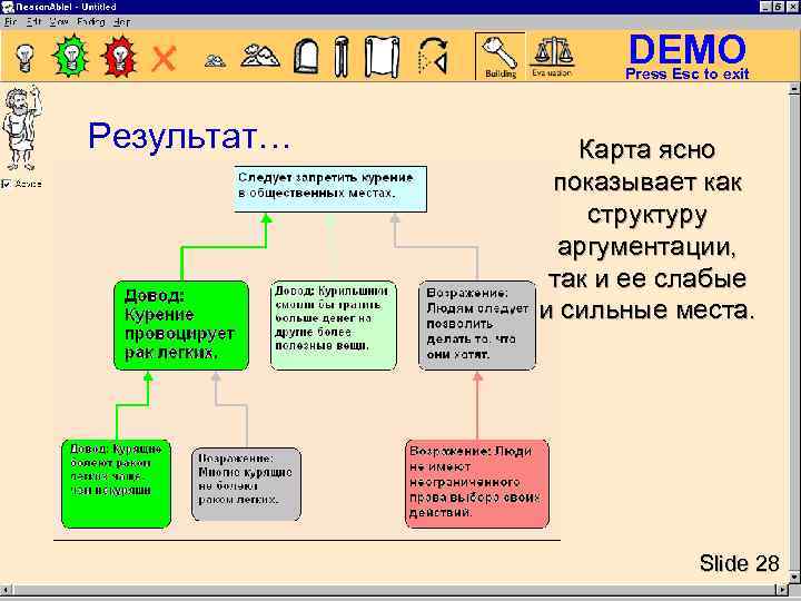 DEMO Press Esc to exit Результат… Карта ясно показывает как структуру аргументации, так и