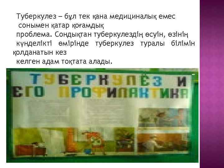 Туберкулез – бұл тек қана медициналық емес сонымен қатар қоғамдық проблема. Сондықтан туберкулездің өсуін,