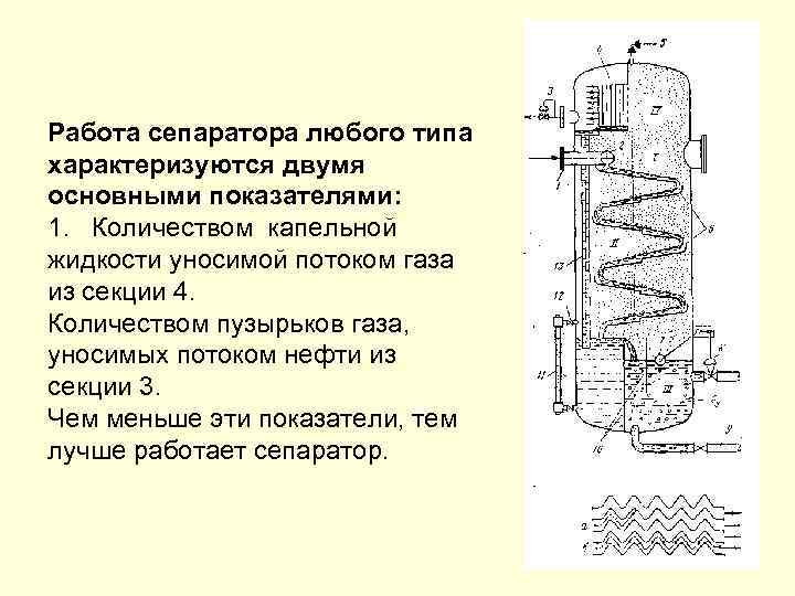 Работа сепаратора любого типа характеризуются двумя основными показателями: 1. Количеством капельной жидкости уносимой потоком