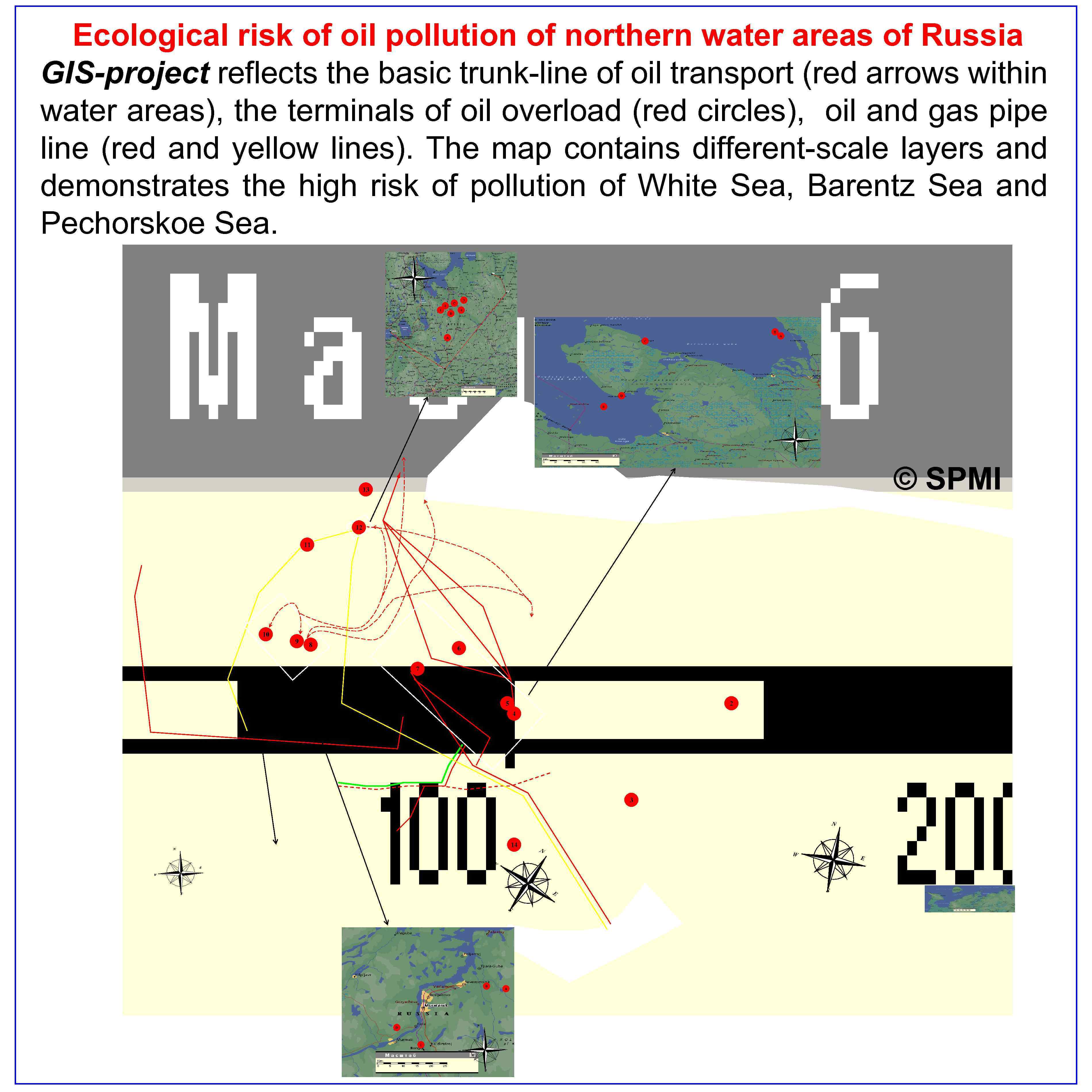 Ecological risk of oil pollution of northern water areas of Russia GIS-project reflects the