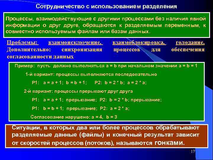 Сотрудничество с использованием разделения Процессы, взаимодействующие с другими процессами без наличия явной информации о