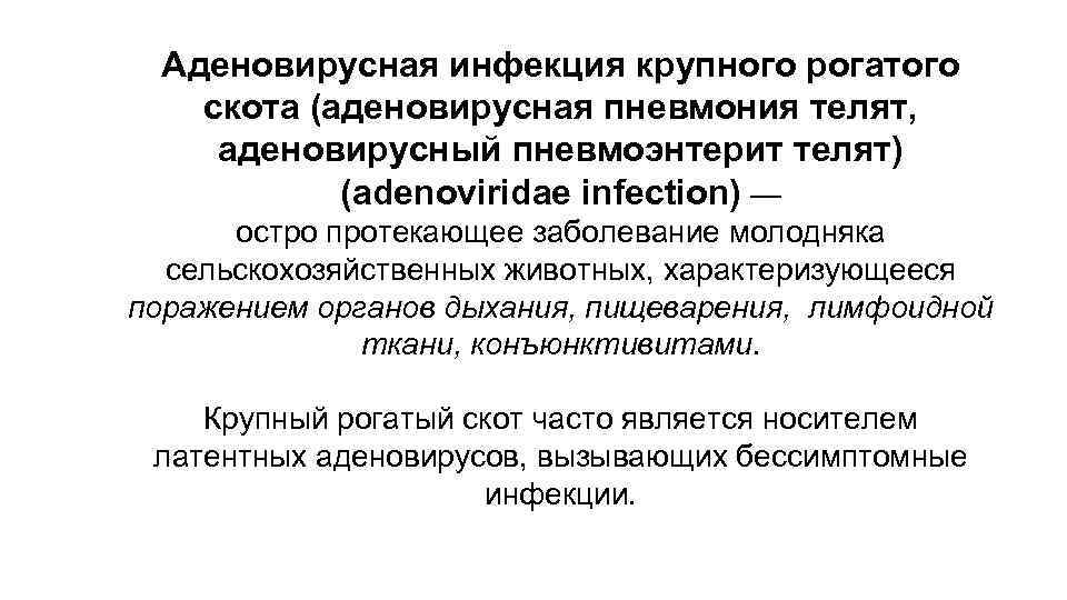 Аденовирусная инфекция крупного рогатого скота (аденовирусная пневмония телят, аденовирусный пневмоэнтерит телят) (adenoviridae infection) —