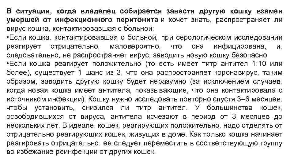 В ситуации, когда владелец собирается завести другую кошку взамен умершей от инфекционного перитонита и