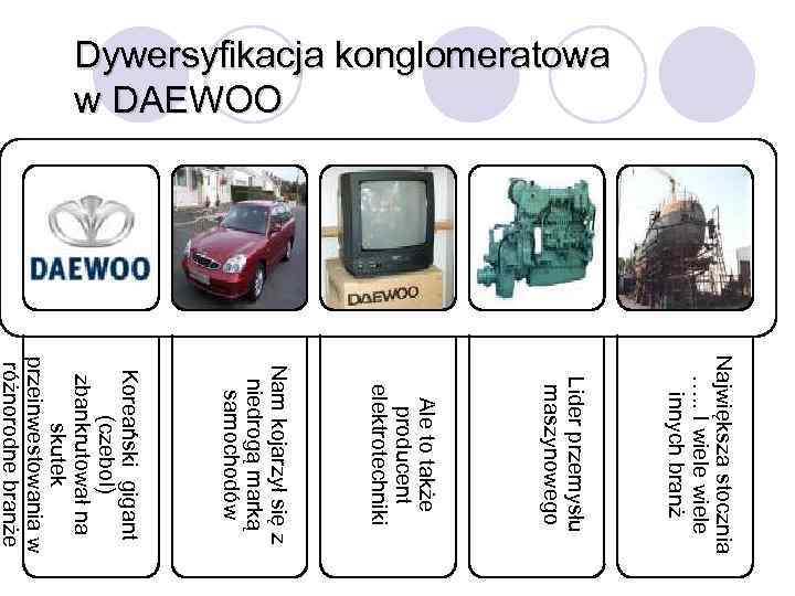 Dywersyfikacja konglomeratowa w DAEWOO Największa stocznia …. . I wiele innych branż Lider przemysłu