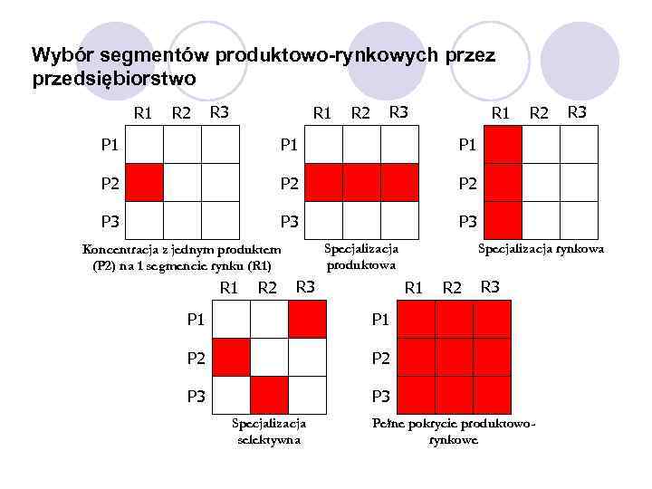 Wybór segmentów produktowo-rynkowych przez przedsiębiorstwo R 1 R 2 R 3 R 1 P