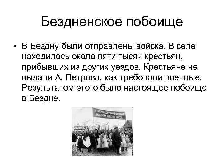 Бездненское побоище • В Бездну были отправлены войска. В селе находилось около пяти тысяч