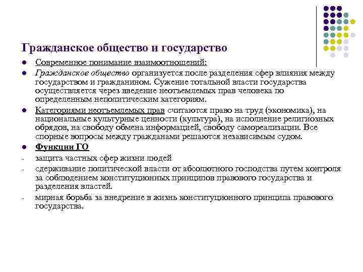 Гражданское общество и государство l l - - Современное понимание взаимоотношений: Гражданское общество организуется