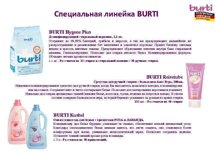 Специальная линейка BURTI Hygene Plus Дезинфицирующий стиральный порошок, 1, 1 кг. Устраняет до 99,