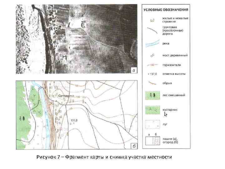 Рисунок 7 – Фрагмент карты и снимка участка местности 