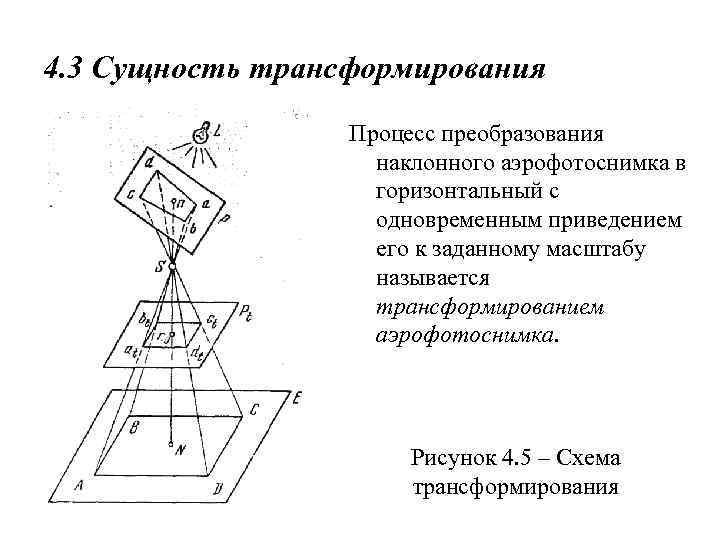 4. 3 Сущность трансформирования Процесс преобразования наклонного аэрофотоснимка в горизонтальный с одновременным приведением его