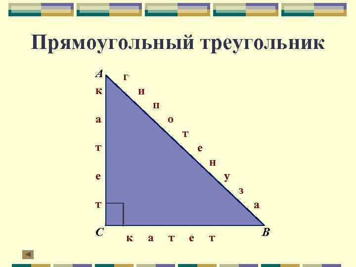 Прямоугольный треугольник A к г и п а о т т е н е