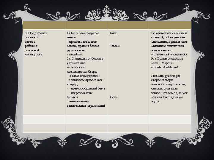 3. Подготовить организм детей к работе в основной части урока. 1) Бег в равномерном