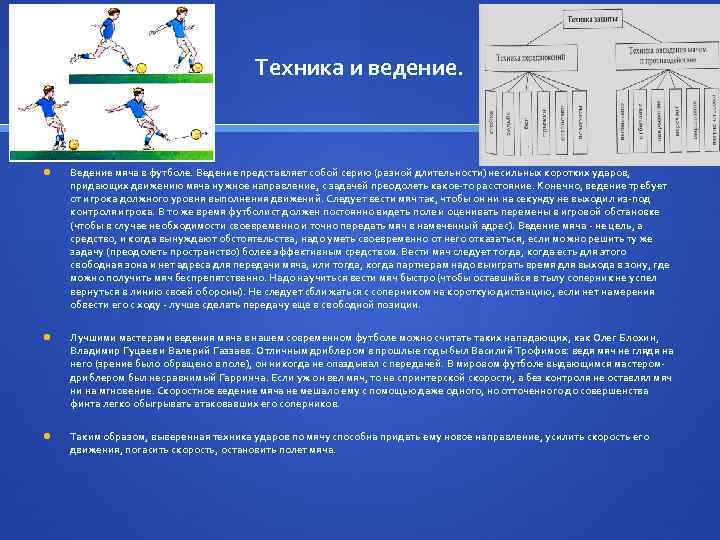 Техника и ведение. Ведение мяча в футболе. Ведение представляет собой серию (разной длительности) несильных