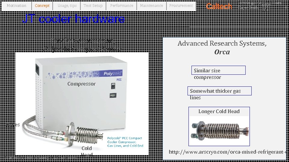 Motivation Concept Usage, tips Test Setup Performance Maintenance Survival guide for JT Coolers SDW
