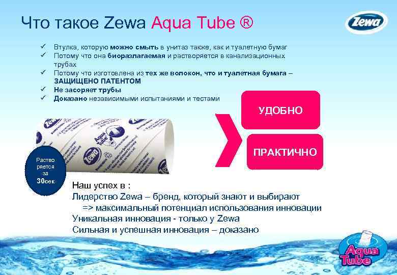Что такое Zewa Aqua Tube ® ü ü ü Втулка, которую можно смыть в