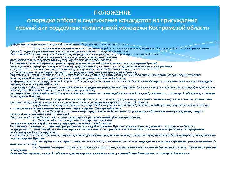 ПОЛОЖЕНИЕ о порядке отбора и выдвижения кандидатов на присуждение премий для поддержки талантливой молодежи