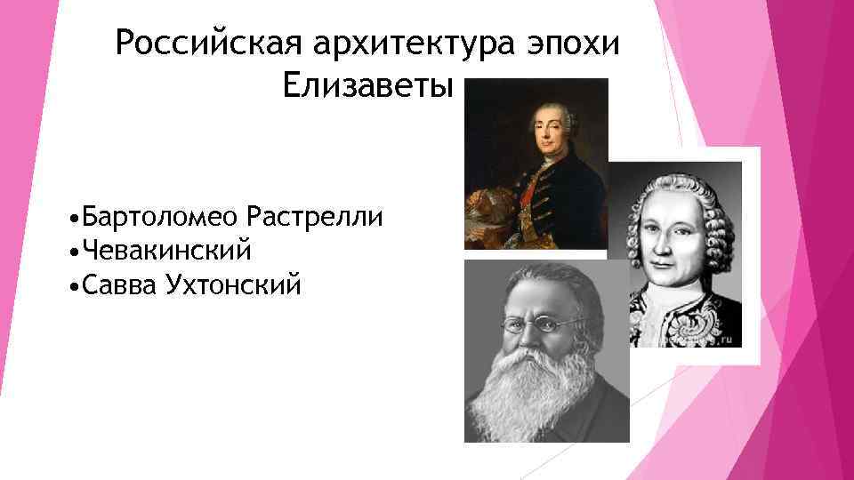 Российская архитектура эпохи Елизаветы • Бартоломео Растрелли • Чевакинский • Савва Ухтонский 