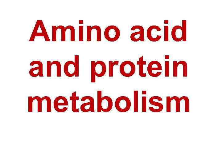 Amino acid and protein metabolism 