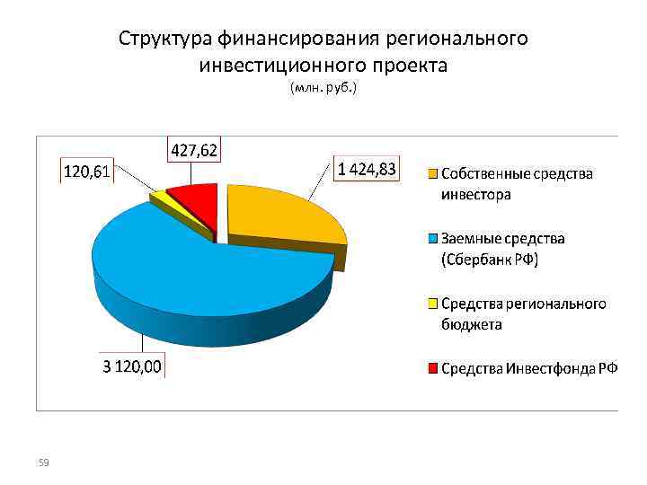 Структура финансирования регионального инвестиционного проекта (млн. руб. ) 59 