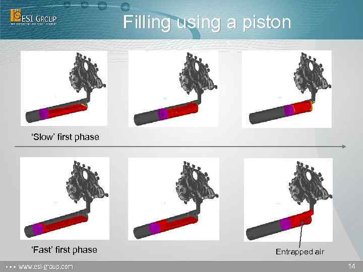 Filling using a piston ‘Slow’ first phase ‘Fast’ first phase Entrapped air 14 