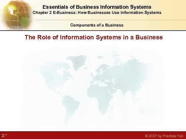 Essentials of Business Information Systems Chapter 2 E-Business: How Businesses Use Information Systems Components