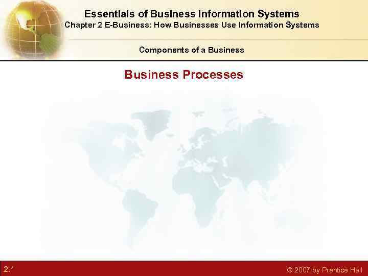 Essentials of Business Information Systems Chapter 2 E-Business: How Businesses Use Information Systems Components
