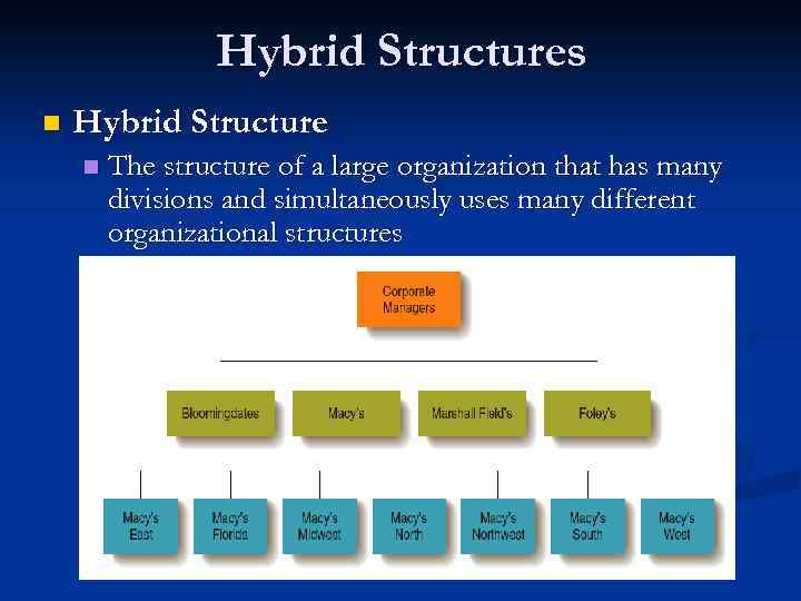 Hybrid Structures n Hybrid Structure n The structure of a large organization that has