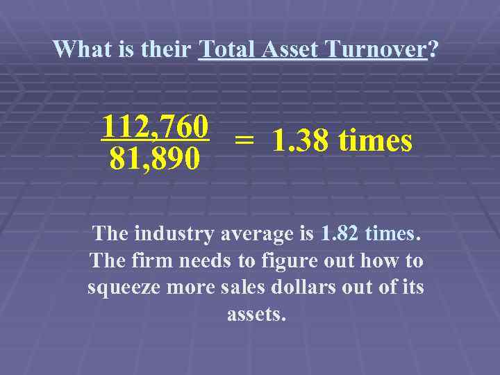 What is their Total Asset Turnover? 112, 760 = 1. 38 times 81, 890