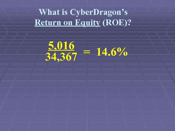 What is Cyber. Dragon’s Return on Equity (ROE)? 5, 016 = 14. 6% 34,
