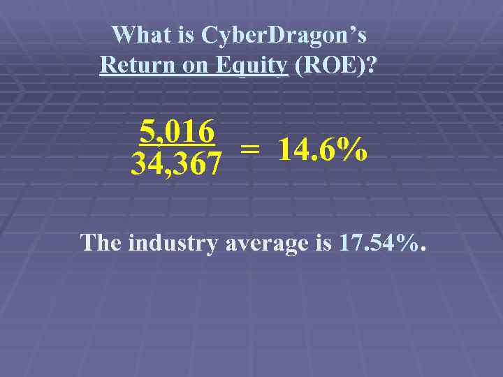 What is Cyber. Dragon’s Return on Equity (ROE)? 5, 016 = 14. 6% 34,