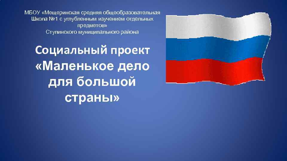 МБОУ «Мещеринская средняя общеобразовательная Школа № 1 с углубленным изучением отдельных предметов» Ступинского муниципального
