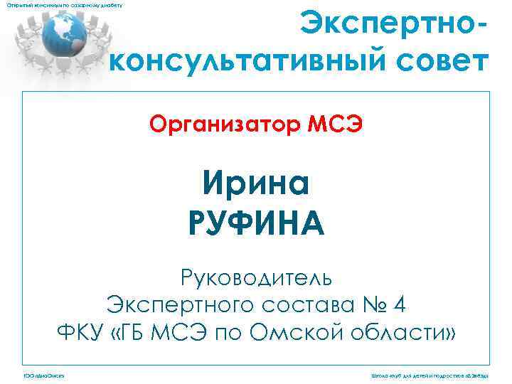 Экспертноконсультативный совет Открытый консилиум по сахарному диабету Организатор МСЭ Ирина РУФИНА Руководитель Экспертного состава