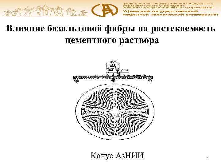 Влияние базальтовой фибры на растекаемость цементного раствора Конус Аз. НИИ 7 