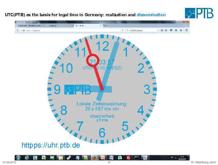 UTC(PTB) as the basis for legal time in Germany: realization and dissemination httpps: //uhr.