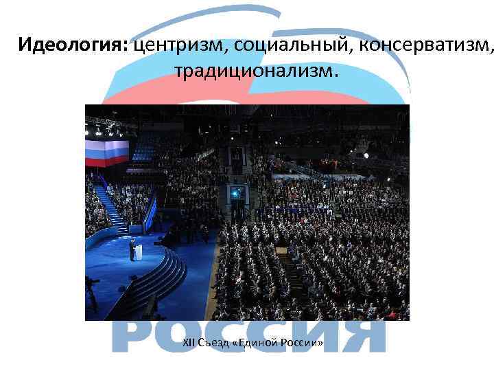 Идеология: центризм, социальный, консерватизм, традиционализм. XII Съезд «Единой России» 