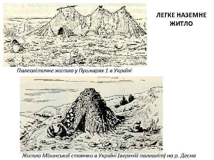 ЛЕГКЕ НАЗЕМНЕ ЖИТЛО Палеолітичне житло у Пушкарях 1 в Україні Житло Мізинської стоянки в