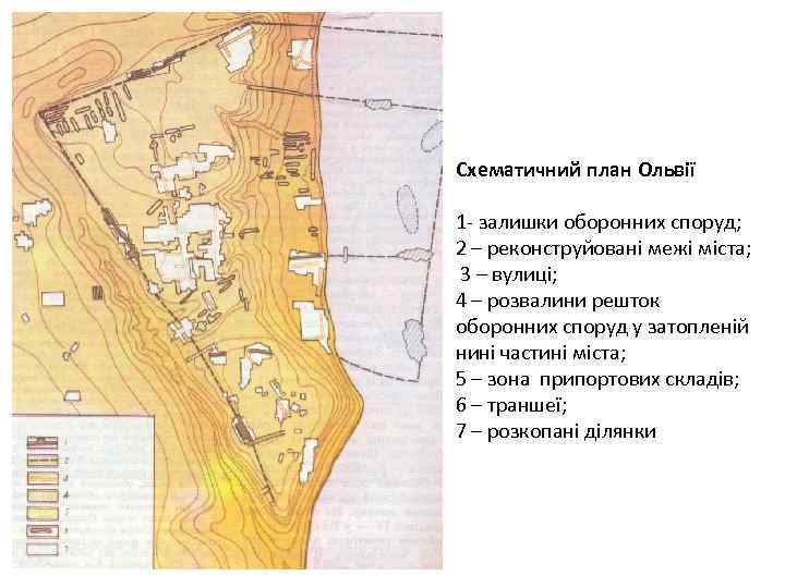 Схематичний план Ольвії 1 - залишки оборонних споруд; 2 – реконструйовані межі міста; 3