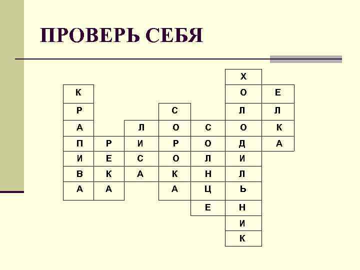 ПРОВЕРЬ СЕБЯ Х К О Р Л С А Е Л Л О С