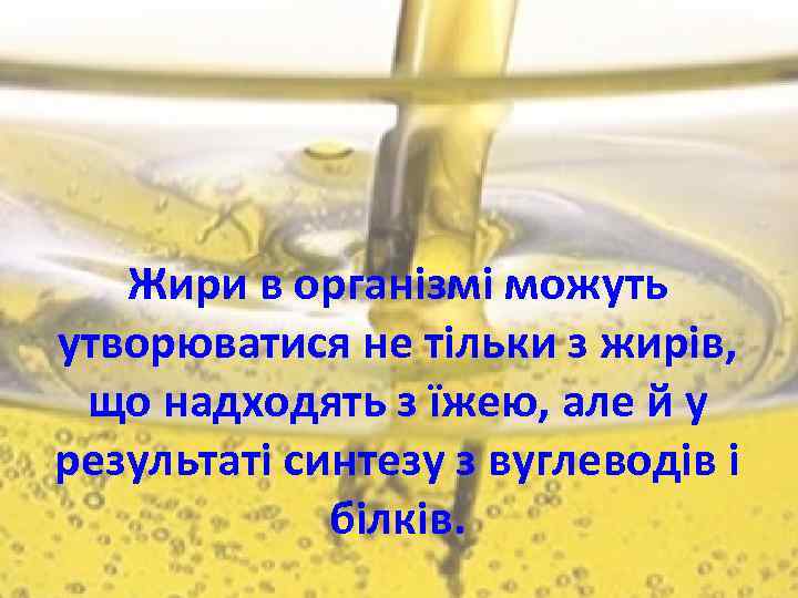 Жири в організмі можуть утворюватися не тільки з жирів, що надходять з їжею, але