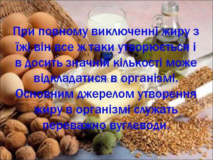 При повному виключенні жиру з їжі він все ж таки утворюється і в досить