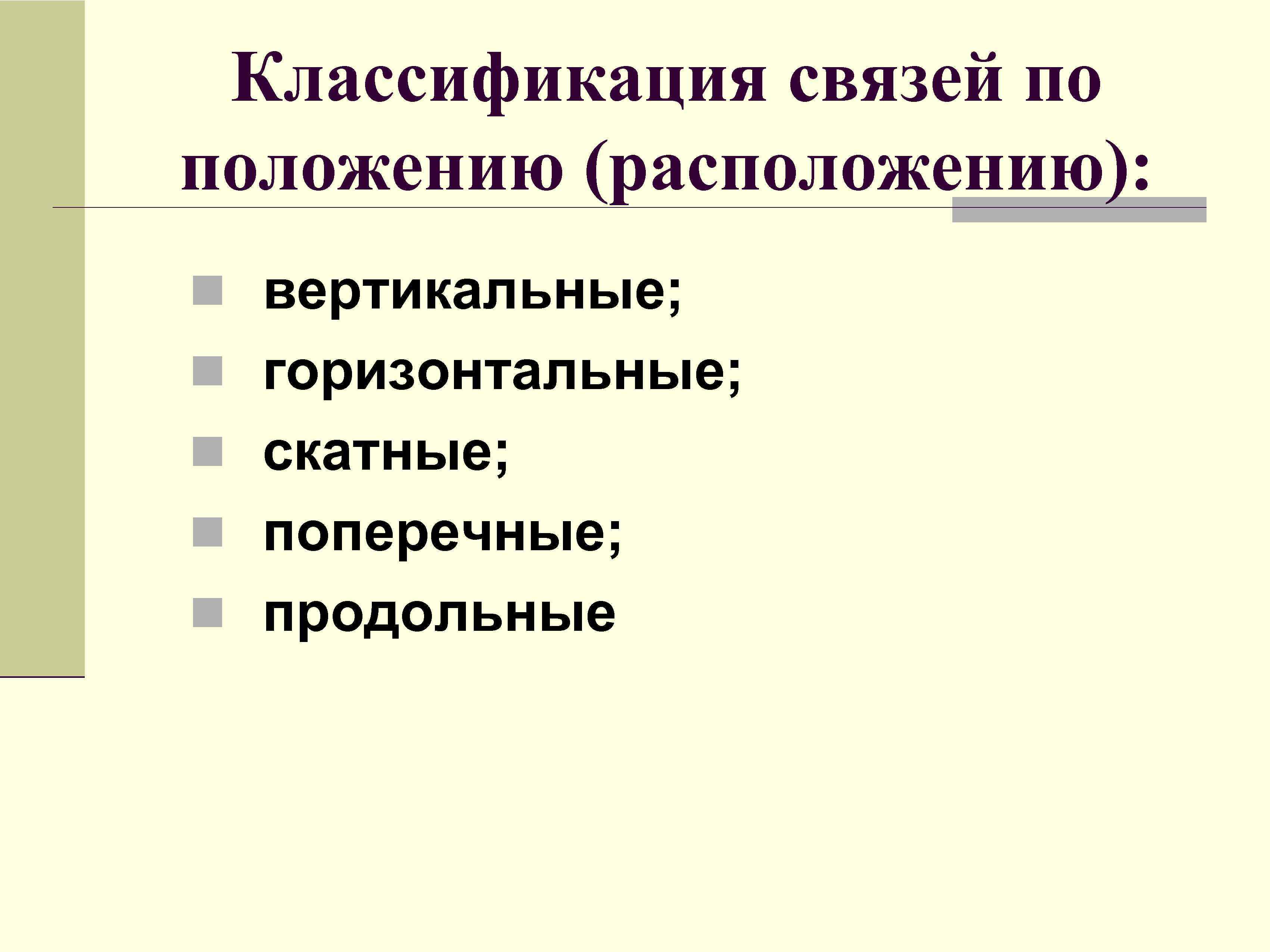 Положение связей. Классификация связей.