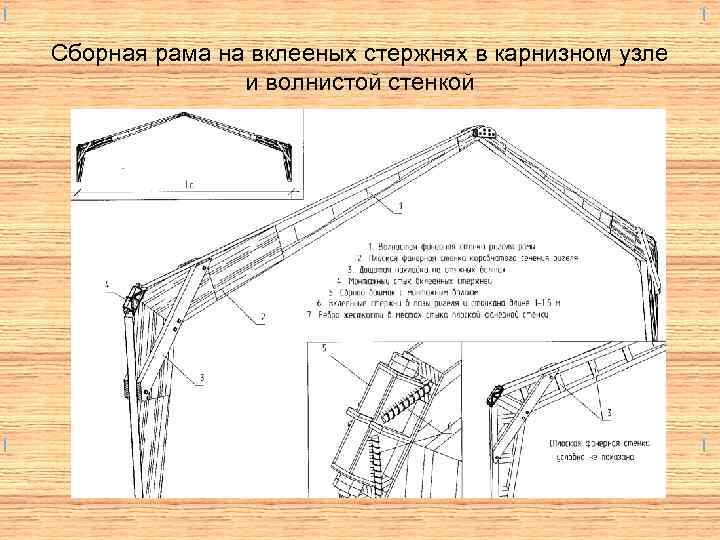 Сборная рама на вклееных стержнях в карнизном узле и волнистой стенкой 