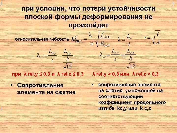 при условии, что потери устойчивости плоской формы деформирования не произойдет относительная гибкость λ rel