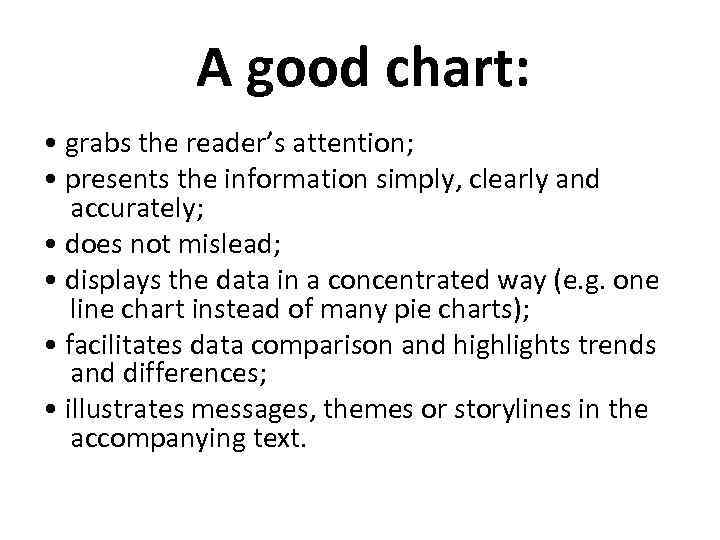 A good chart: • grabs the reader’s attention; • presents the information simply, clearly