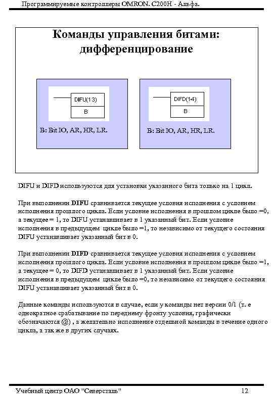 Программируемые контроллеры OMRON. С 200 Н - Альфа. Команды управления битами: дифференцирование B: Bit