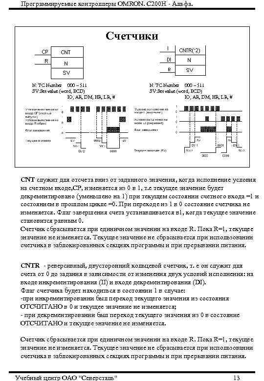 Программируемые контроллеры OMRON. С 200 Н - Альфа. Счетчики N: TC Number 000 –