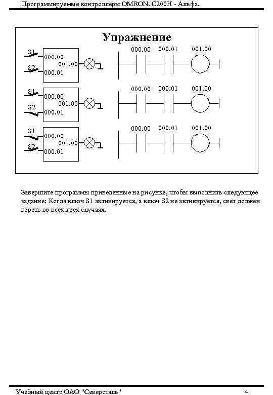 Программируемые контроллеры OMRON. С 200 Н - Альфа. Упражнение S 1 S 2 000.