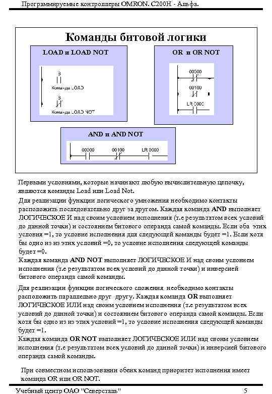 Программируемые контроллеры OMRON. С 200 Н - Альфа. Команды битовой логики LOAD NOT OR