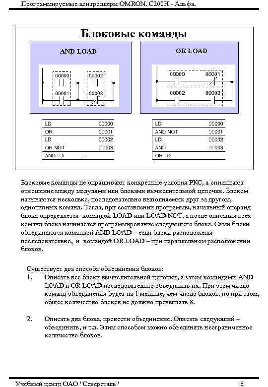 Программируемые контроллеры OMRON. С 200 Н - Альфа. Блоковые команды AND LOAD OR LOAD